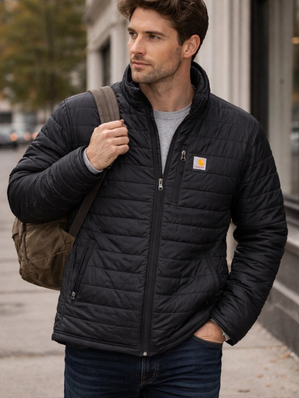 Carhartt Lightweight Quilted Jacket Black L | Insulated Workwear Minimal Puffer